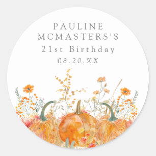 21st Birthday Pumpkin Wildflower Custom Favour Classic Round Sticker