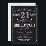 21st Birthday Purple and Black Chalkboard Invitation<br><div class="desc">21st Birthday Invitation Purple and Black Typography. Chalkboard. Black and White Background. Adult Birthday. Male Men or Women Birthday. Kids Boy or Girl Lady Teen Teenage Bday Invite. 13th 15th 16th 18th 20th 21st 30th 40th 50th 60th 70th 80th 90th 100th. Any Age. For further customisation, please click the "Customise...</div>