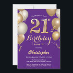21st Birthday Purple and Gold Balloons Confetti Invitation<br><div class="desc">21st Birthday Purple and Gold Balloons Confetti Invitation. For further customisation,  please click the "Customise it" button and use our design tool to modify this template.</div>