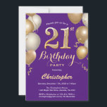 21st Birthday Purple and Gold Balloons Confetti Invitation<br><div class="desc">21st Birthday Purple and Gold Balloons Confetti Invitation. For further customisation,  please click the "Customise it" button and use our design tool to modify this template.</div>