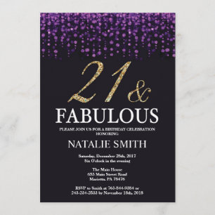 21st Birthday Purple and Gold Glitter Invitation