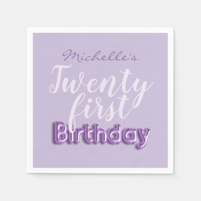 21st Birthday Purple Balloon Type Party Napkin (Front)