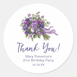 21st Birthday Purple Floral Bouquet Favour Seal
