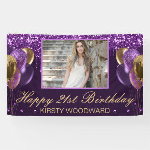 21st Birthday Purple & Gold with Custom Photo Banner