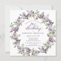 21st Birthday Purple Lilac Spring Flower Square