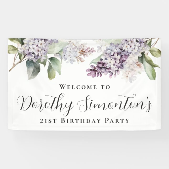 21st Birthday Purple Lilac Spring Flower Welcome Banner (Horizontal)