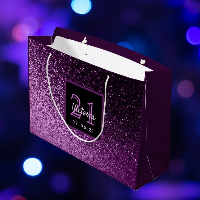 21st Birthday purple pink glitter girl name Large Gift Bag (Creator Uploaded)