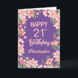 21st Birthday Purple Pink Peach Watercolor Floral Card<br><div class="desc">21st Birthday Purple Peach Watercolor Floral Birthday Card. For further customisation,  please click the "Customise it" button and use our design tool to modify this template.</div>