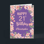 21st Birthday Purple Pink Peach Watercolor Floral Card<br><div class="desc">21st Birthday Purple Peach Watercolor Floral Birthday Card. For further customisation,  please click the "Customise it" button and use our design tool to modify this template.</div>