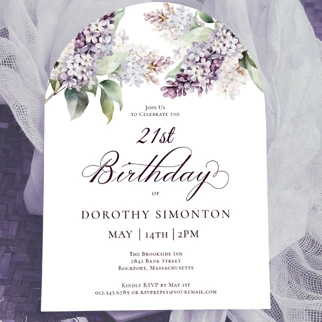21st Birthday Purple Spring Lilac Flower Arch Invitation (Creator Uploaded)