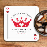 21st Birthday Queen of Hearts Casino Poker Card Square Paper Coaster<br><div class="desc">Cool queen of hearts playing card 21st birthday party coasters for women.  Personalise it with your age and event details.  Great for a poker or Las Vegas themed birthday celebration.</div>