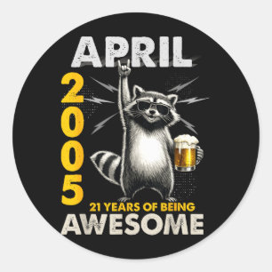 21st Birthday Racoon Beer April 2005 Vintage 21 Classic Round Sticker