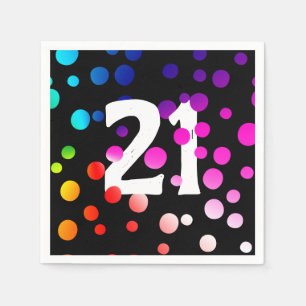 21st Birthday Rainbow Dots on Black Napkin