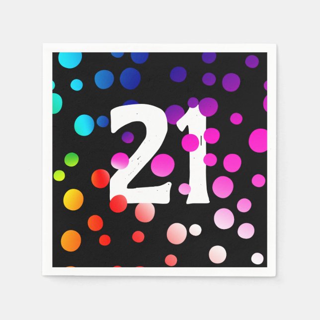 21st Birthday Rainbow Dots on Black Napkin (Front)
