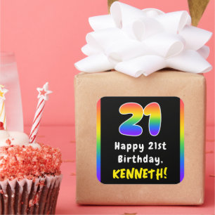 21st Birthday: Rainbow Spectrum # 21, Custom Name Square Sticker
