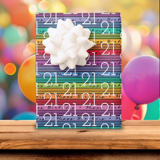 21st Birthday Rainbow Stripes Wrapping Paper Sheet (Creator Uploaded)