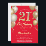 21st Birthday Red and Gold Balloons Confetti Invitation<br><div class="desc">21st Birthday Red and Gold Balloons Confetti Invitation. For further customisation,  please click the "Customise it" button and use our design tool to modify this template.</div>