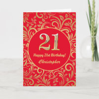21st Birthday Red and Gold Floral Pattern