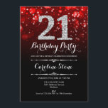21st Birthday - Red Black Silver Invitation<br><div class="desc">21st Birthday Invitation.
Elegant red black white design with faux glitter silver. Adult birthday. Features diamonds and script font. men or women bday invite.  Perfect for a stylish birthday party. Message me if you need further customization.</div>