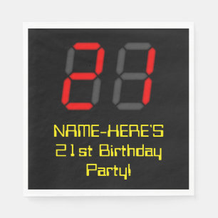 21st Birthday: Red Digital Clock Style "21" + Name Napkin
