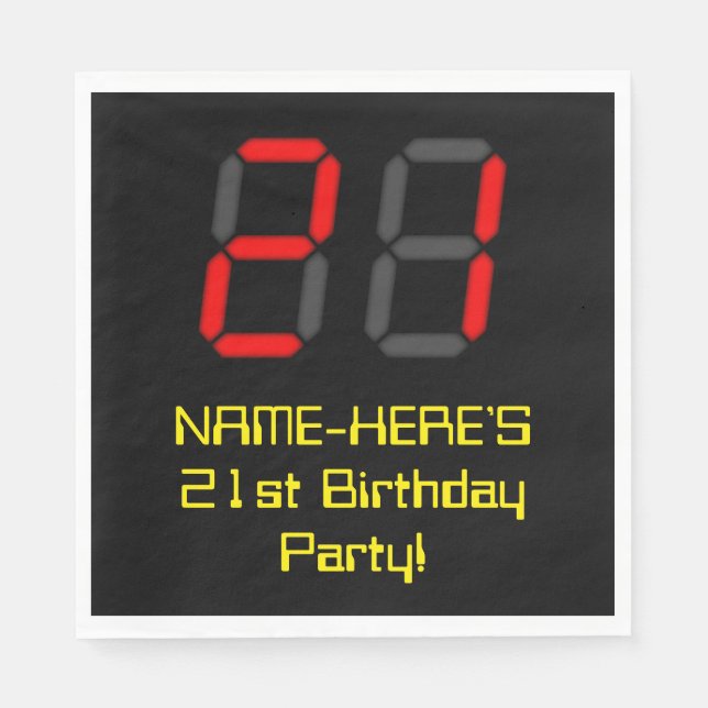 21st Birthday: Red Digital Clock Style "21" + Name Napkin (Front)