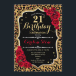 21st Birthday - Red Roses Leopard Print Invitation<br><div class="desc">21st Birthday Invitation.
Elegant red black white design with faux glitter gold. Features leopard cheetah animal print,  script font and roses. Perfect for an elegant birthday party. Can be personalised into any year! Message me if you need further customisation.</div>