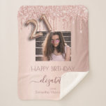 21st birthday rose gold blush friends photo sherpa blanket<br><div class="desc">A gift for a girly and glamourous 21st birthday from her best friends. A rose gold, pink gradient background with elegant rose gold drips, paint dripping look. Personalise and add your own high quality photo of the birthday girl, and your own names. The text: The name of the birthday girl...</div>