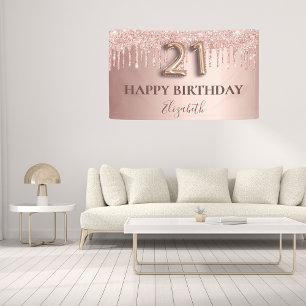 21st birthday rose gold blush glitter drips banner