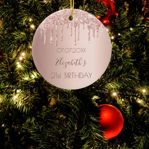 21st birthday rose gold blush glitter drips name ceramic ornament