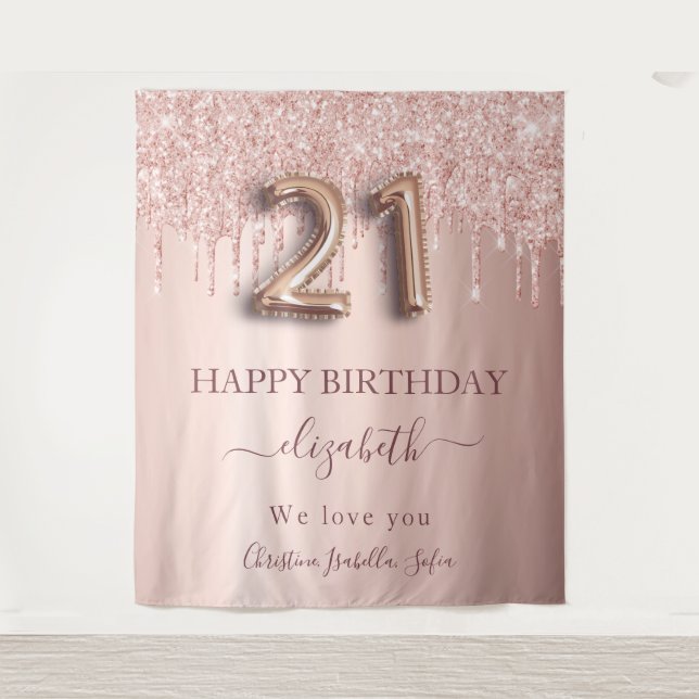 21st birthday rose gold blush glitter friends tapestry (Front)