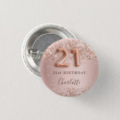 21st birthday rose gold blush glitter name tag 3 cm round badge (Front & Back)