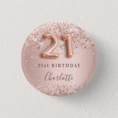 21st birthday rose gold blush glitter name tag 3 cm round badge (Front)