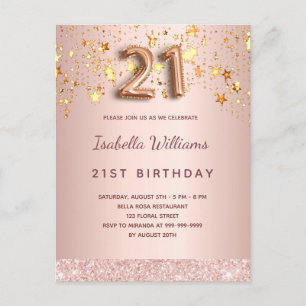 21st birthday rose gold blush golden stars postcard