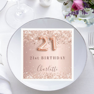 21st birthday rose gold blush name napkin