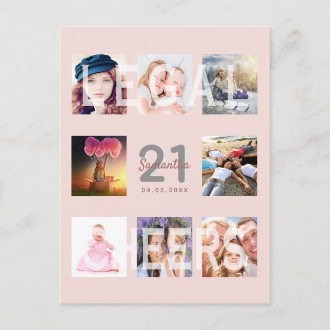 21st birthday rose gold blush photo invitation postcard (Front)