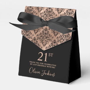 21st Birthday Rose Gold Damask Thank You Favour Box