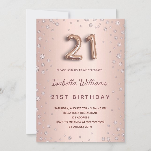 21st birthday rose gold diamonds invitation (Front)