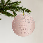 21st birthday rose gold diamonds sparkle 21 ceramic ornament<br><div class="desc">An ornament for a girly and glamourous 21st birthday party. A faux rose gold background with an elegant faux rose gold diamonds. The text: The name is written in dark rose gold with a modern hand lettered style script. Tempate for a date and age 21. Perfect as party decoration, favour,...</div>