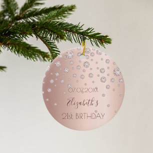 21st birthday rose gold diamonds sparkle 21 ceramic ornament