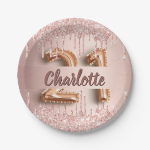 21st birthday rose gold drips party paper plate