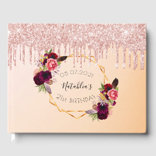 21st birthday rose gold geometric glitter drip guest book