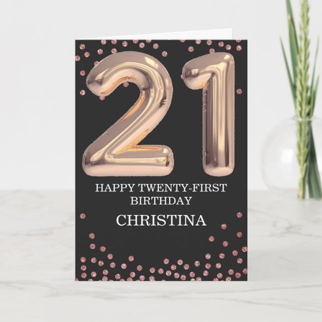 21st Birthday Rose Gold Girl Elegant Personalised Card (Front)