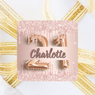 21st birthday rose gold glitter monogram luxury  square sticker