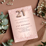 21st Birthday rose gold glitter pink luxury Invitation<br><div class="desc">A modern, stylish and glamourous invitation for a 21st birthday party. A faux rose gold metallic looking background with an elegant faux rose gold glitter drip, paint drip look. The name is written with a modern dark rose gold coloured hand lettered style script. Personalise and add your party details. Number...</div>