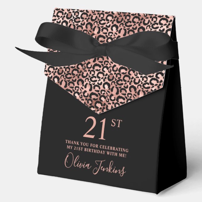 21st Birthday Rose Gold Leopard Print Thank You  Favour Box (Front)