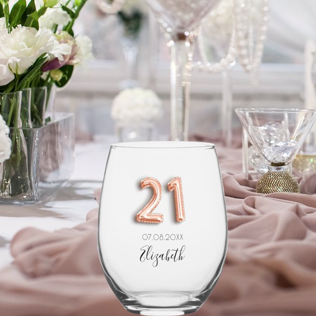 21st birthday rose gold name stemless wine glass (Creator Uploaded)