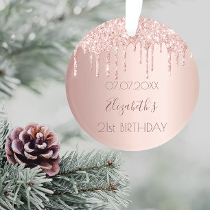 21st birthday rose gold pink drips name ornament