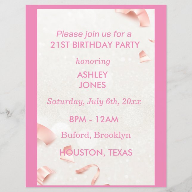 21st Birthday Rose Gold pink  | Party Invitation Flyer (Front)