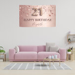 21st birthday rose gold pink stars balloon script banner<br><div class="desc">Elegant, classic, glamourous and girly for a 21st birthday party. Rose gold and blush pink, gradient background. Decorated with rose gold and pink stars. Personalise and add a name. With the text: Happy Birthday. The name is written with a modern dark rose coloured hand lettered style script. Number 21 is...</div>