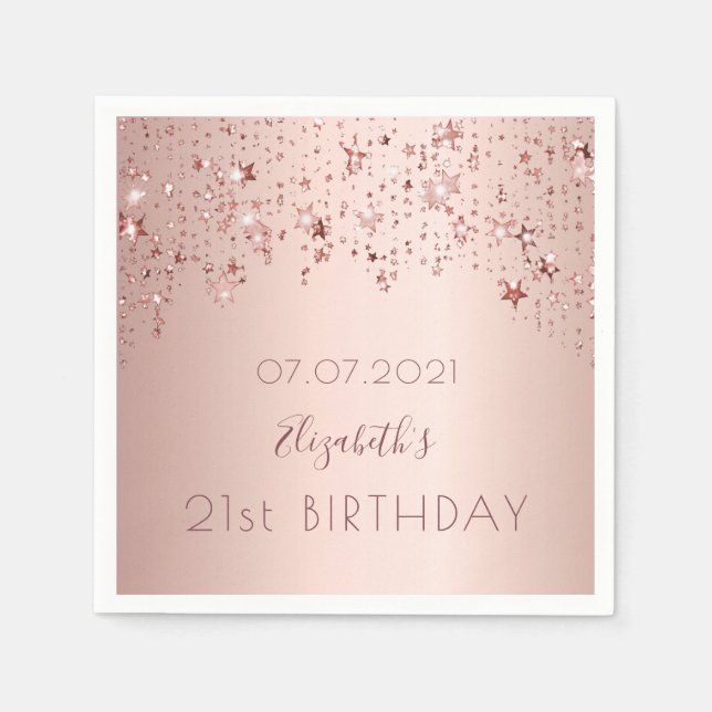 21st birthday rose gold stars pink napkin (Front)